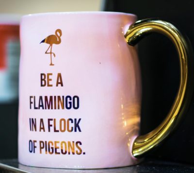 Pink and gold flamingo mug, novelty gift, homes revamped,